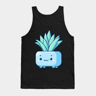 Cute Green Succulent Plant in a Blue Pot | Kawaii House Plant | Kawaii Cute Cactus Tank Top